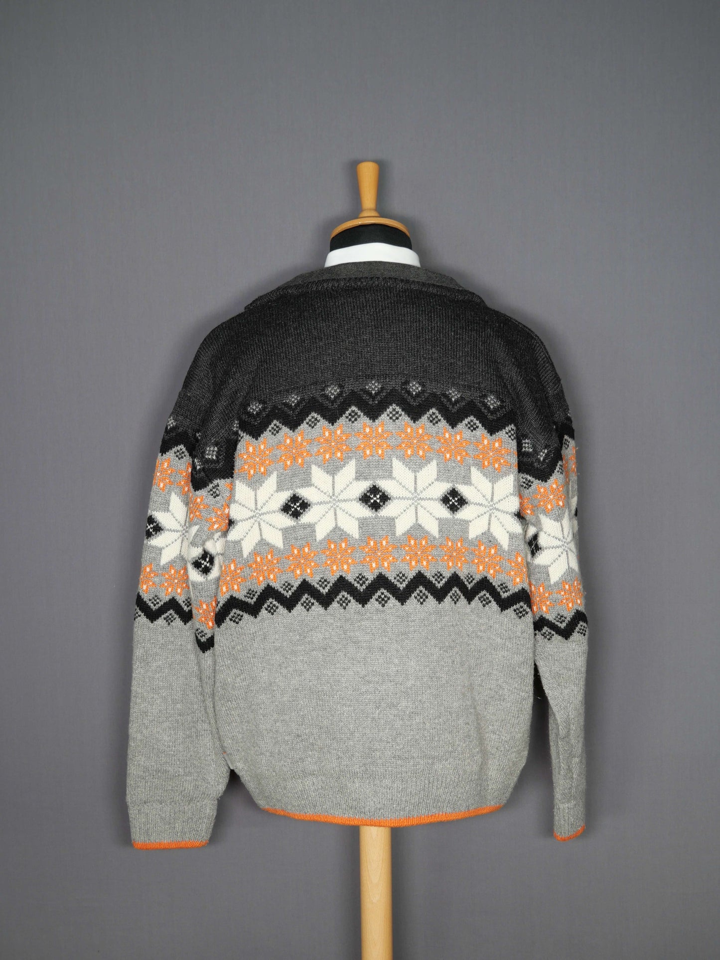 1/4 Zip Pullover grau-orange Muster - L