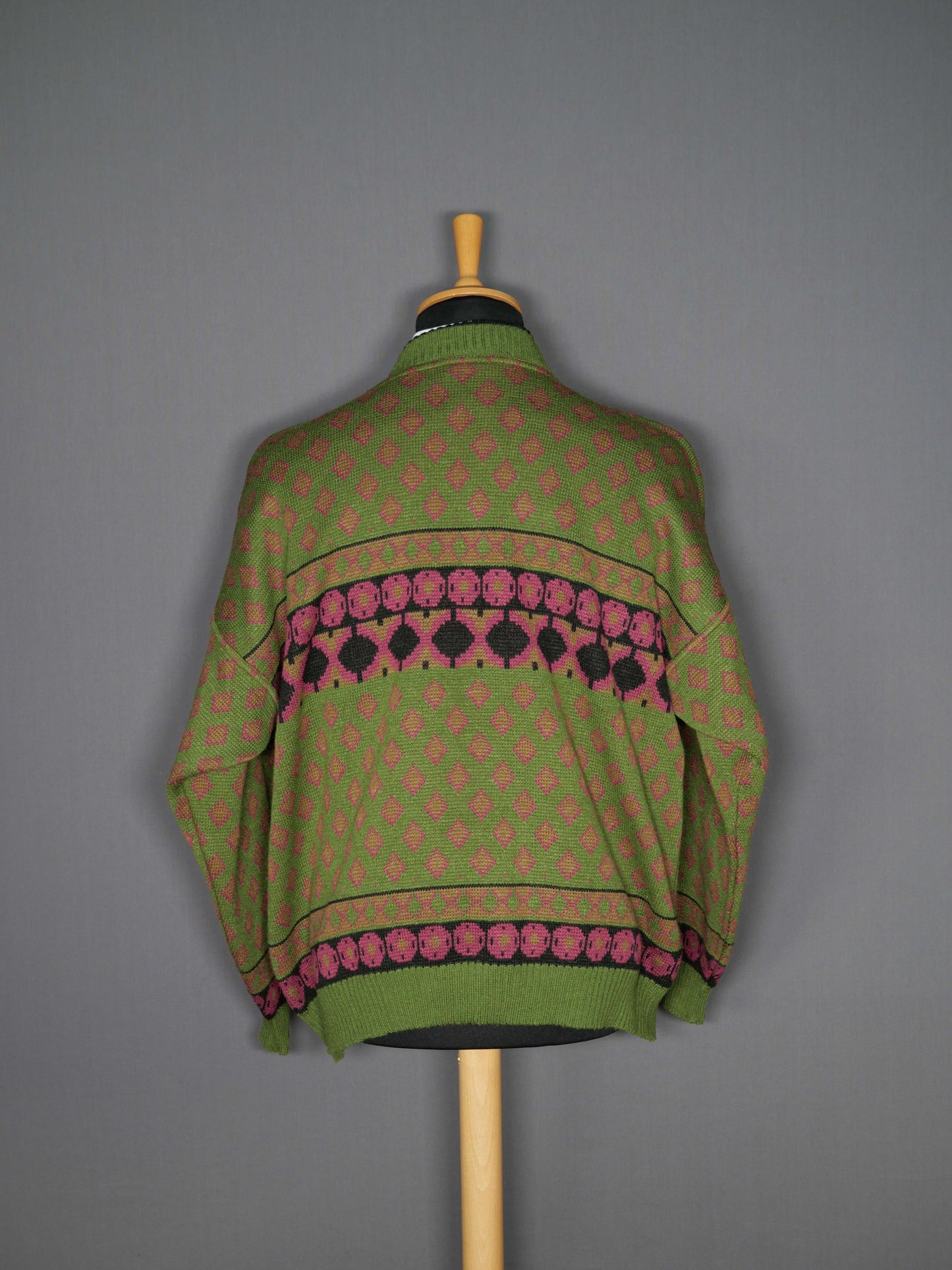 Vintage Pullover grün Muster - XL