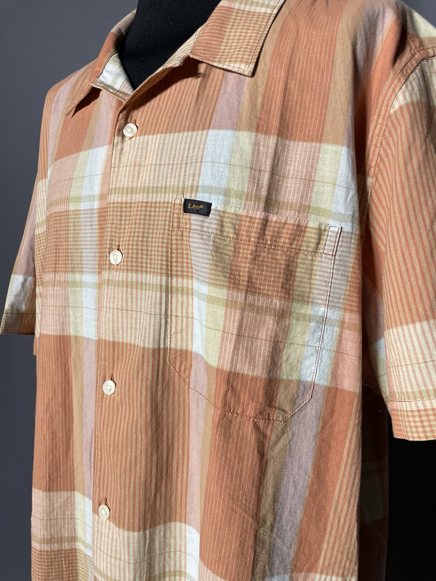 Lee Kurzarmhemd weiss-orange kariert - XXL