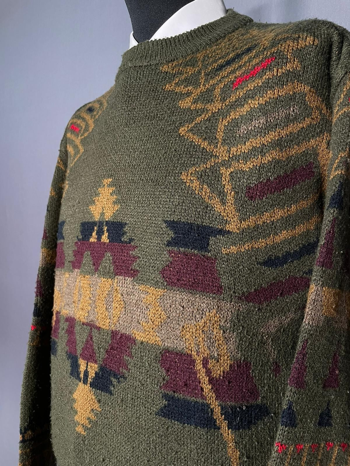 Vintage Pullover grün Muster - L