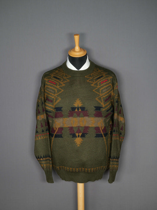 Vintage Pullover grün Muster - L