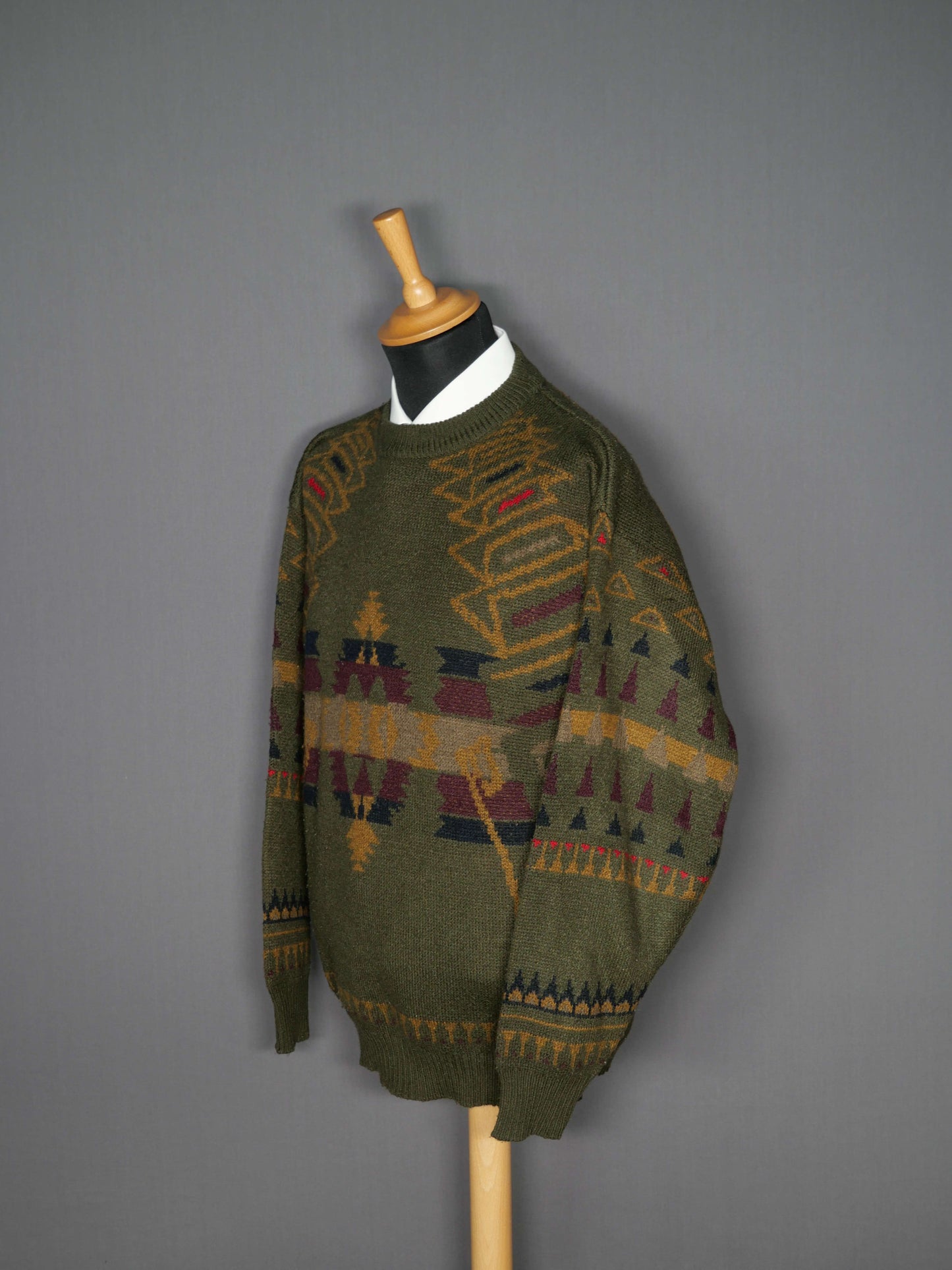 Vintage Pullover grün Muster - L