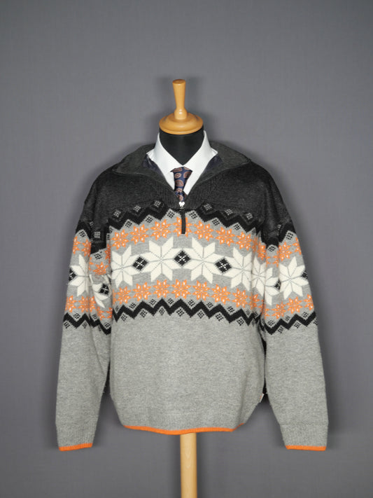 1/4 Zip Pullover grau-orange Muster - L