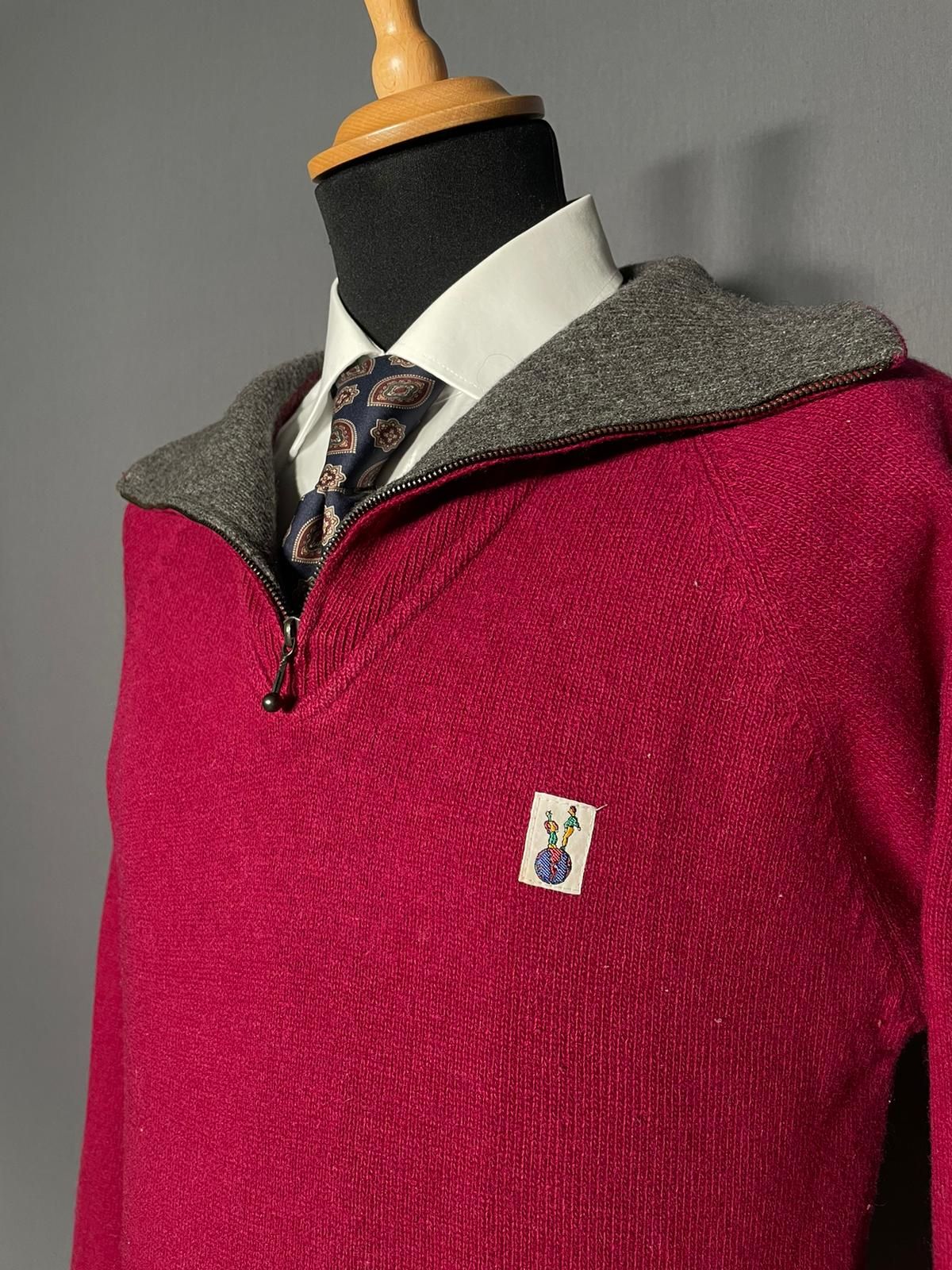 Vintage Lammwoll 1/4 Zip Pullover rot - M