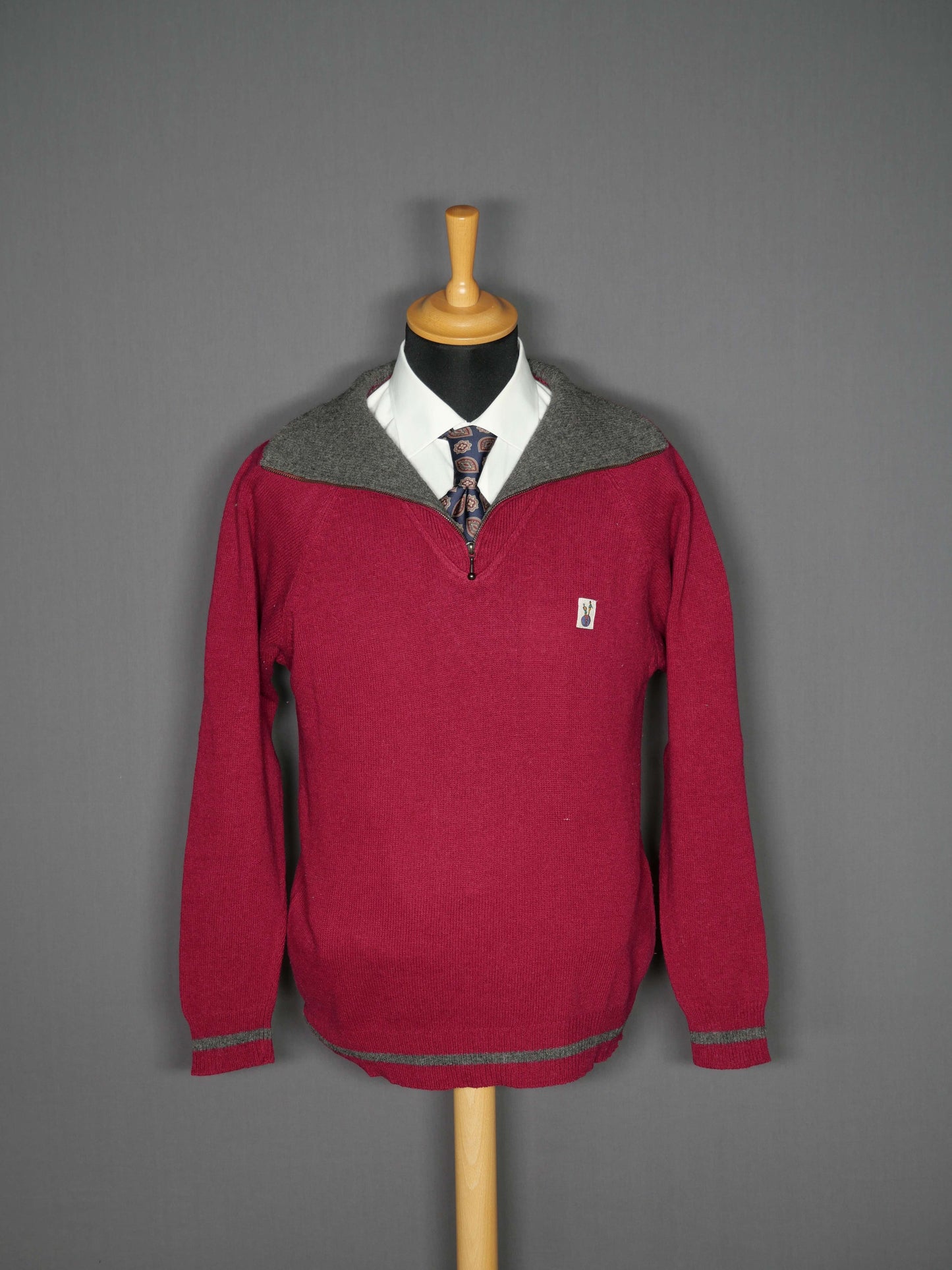 Vintage Lammwoll 1/4 Zip Pullover rot - M