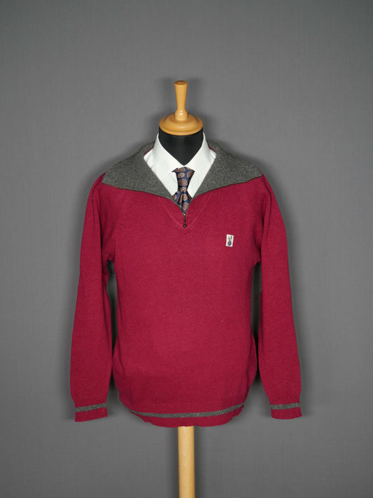 Vintage Lammwoll 1/4 Zip Pullover rot - M