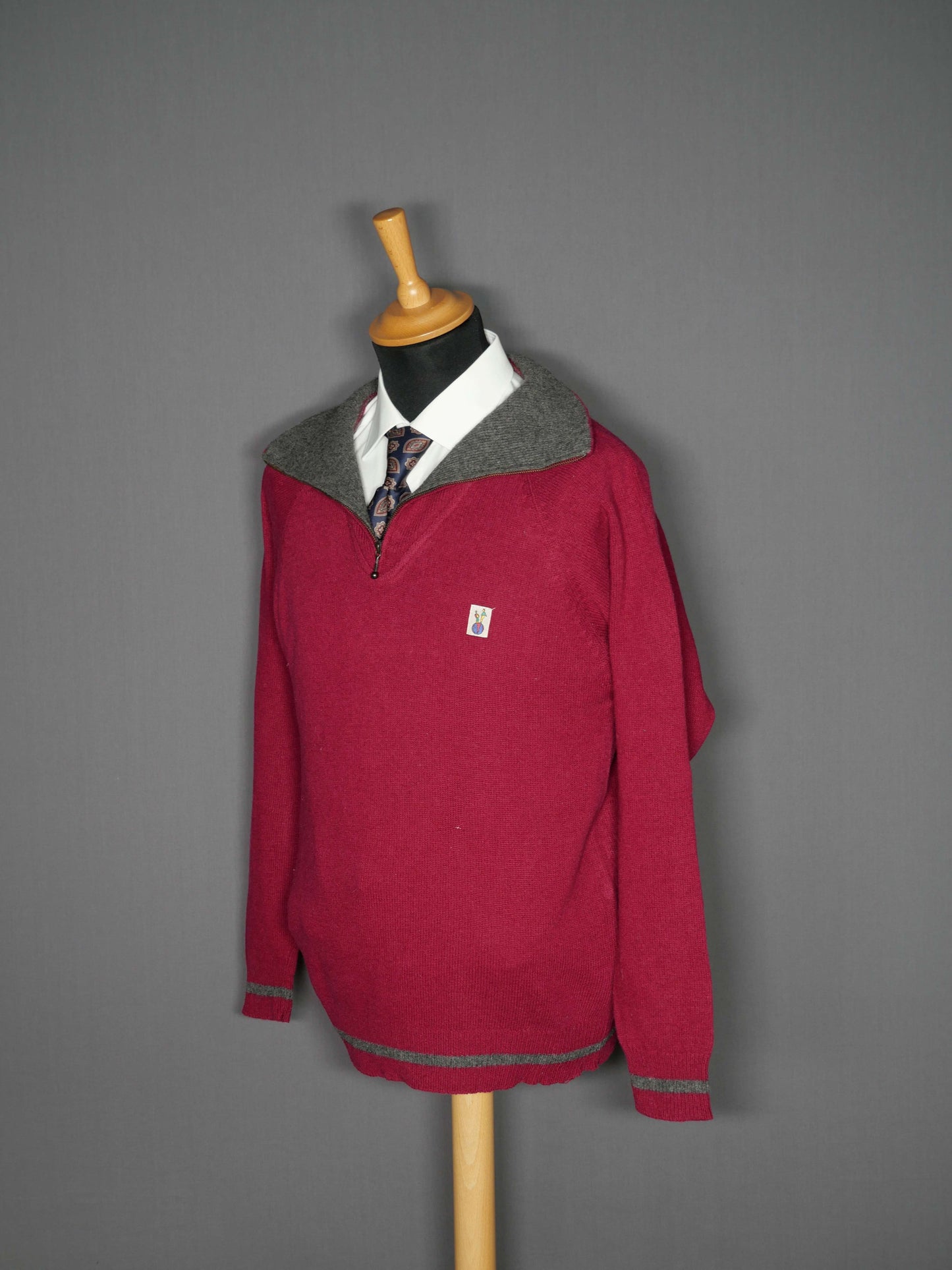 Vintage Lammwoll 1/4 Zip Pullover rot - M