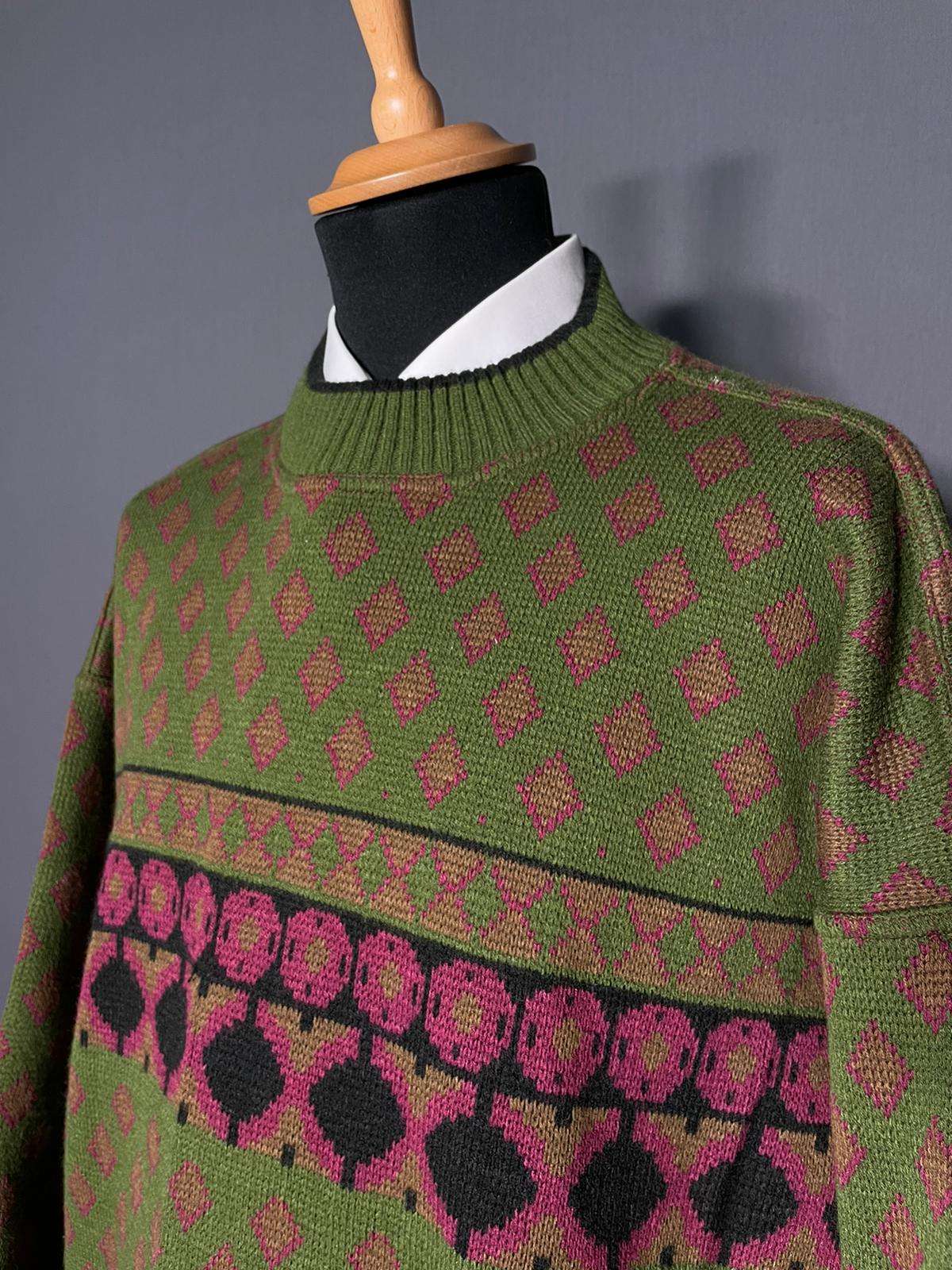 Vintage Pullover grün Muster - XL