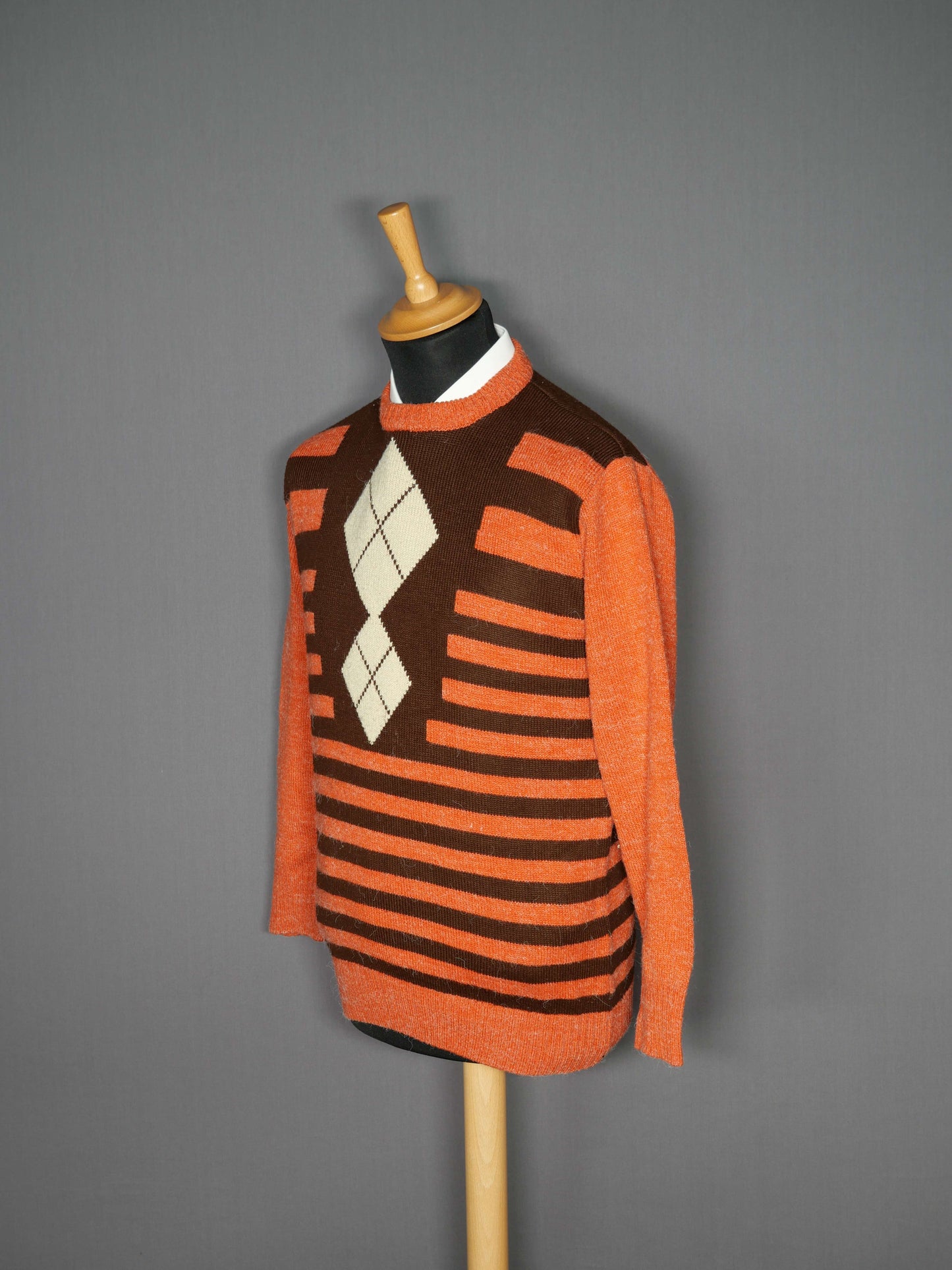 Vintage Pullover Muster orange-braun - S