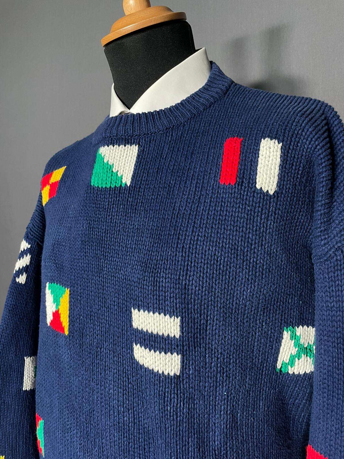 Vintage Fieldgear Pullover blau Muster - L