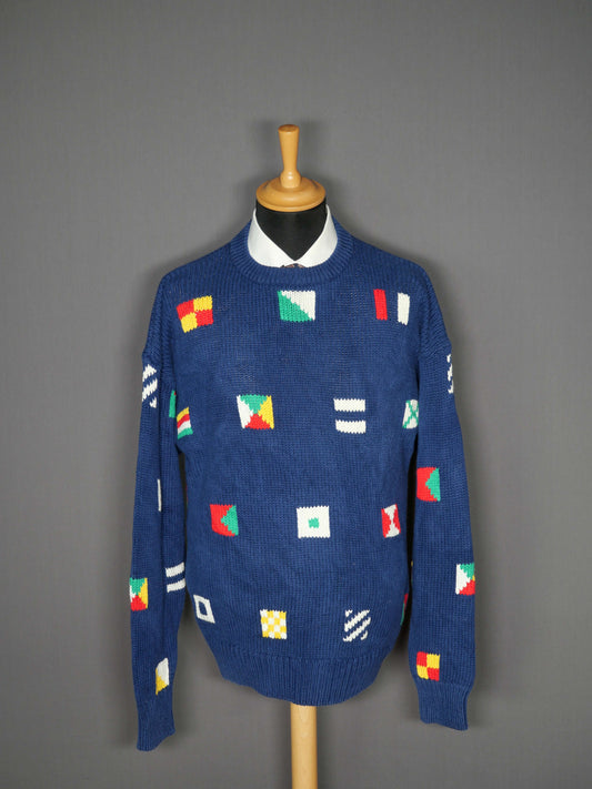 Vintage Fieldgear Pullover blau Muster - L