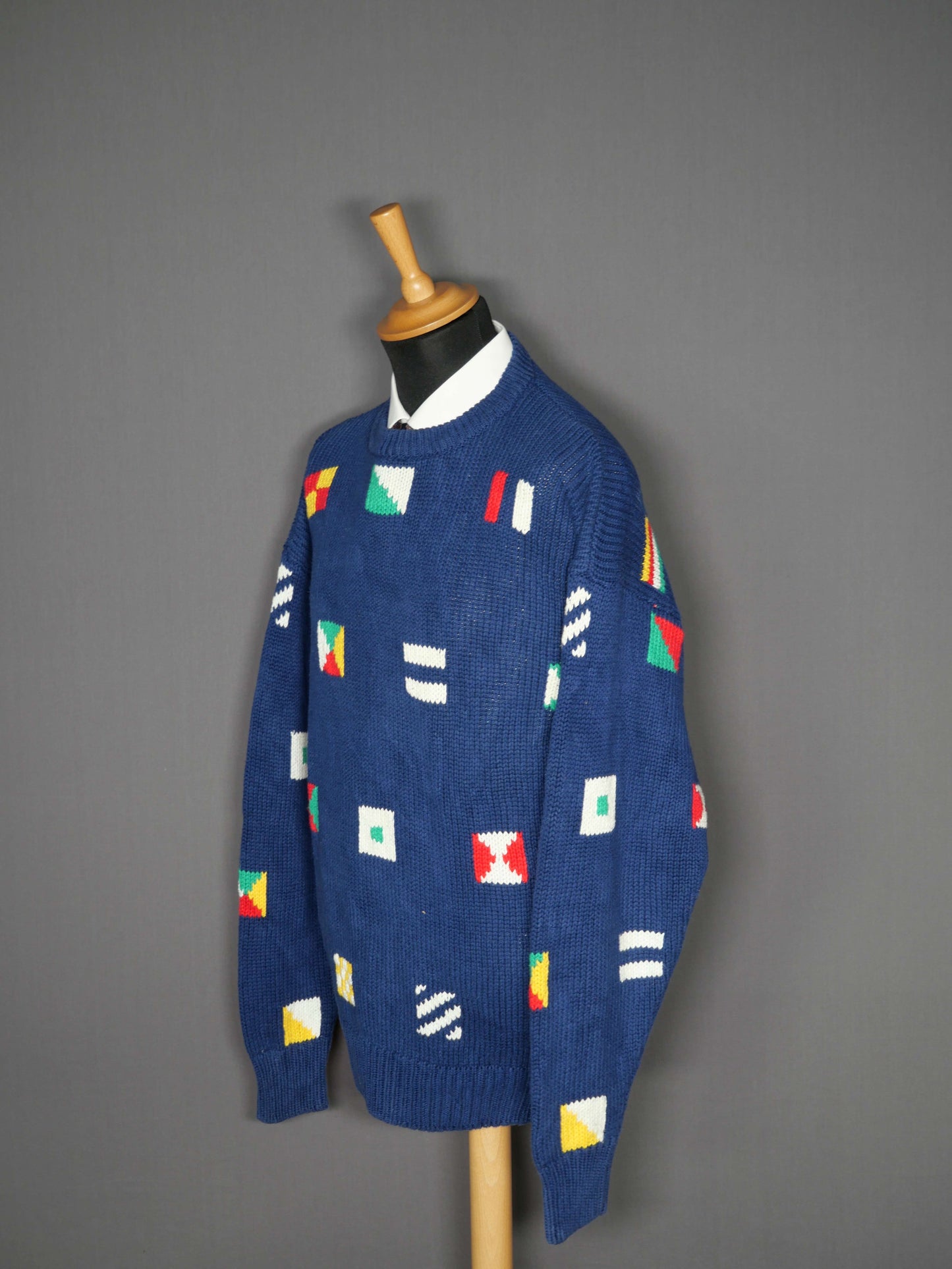 Vintage Fieldgear Pullover blau Muster - L