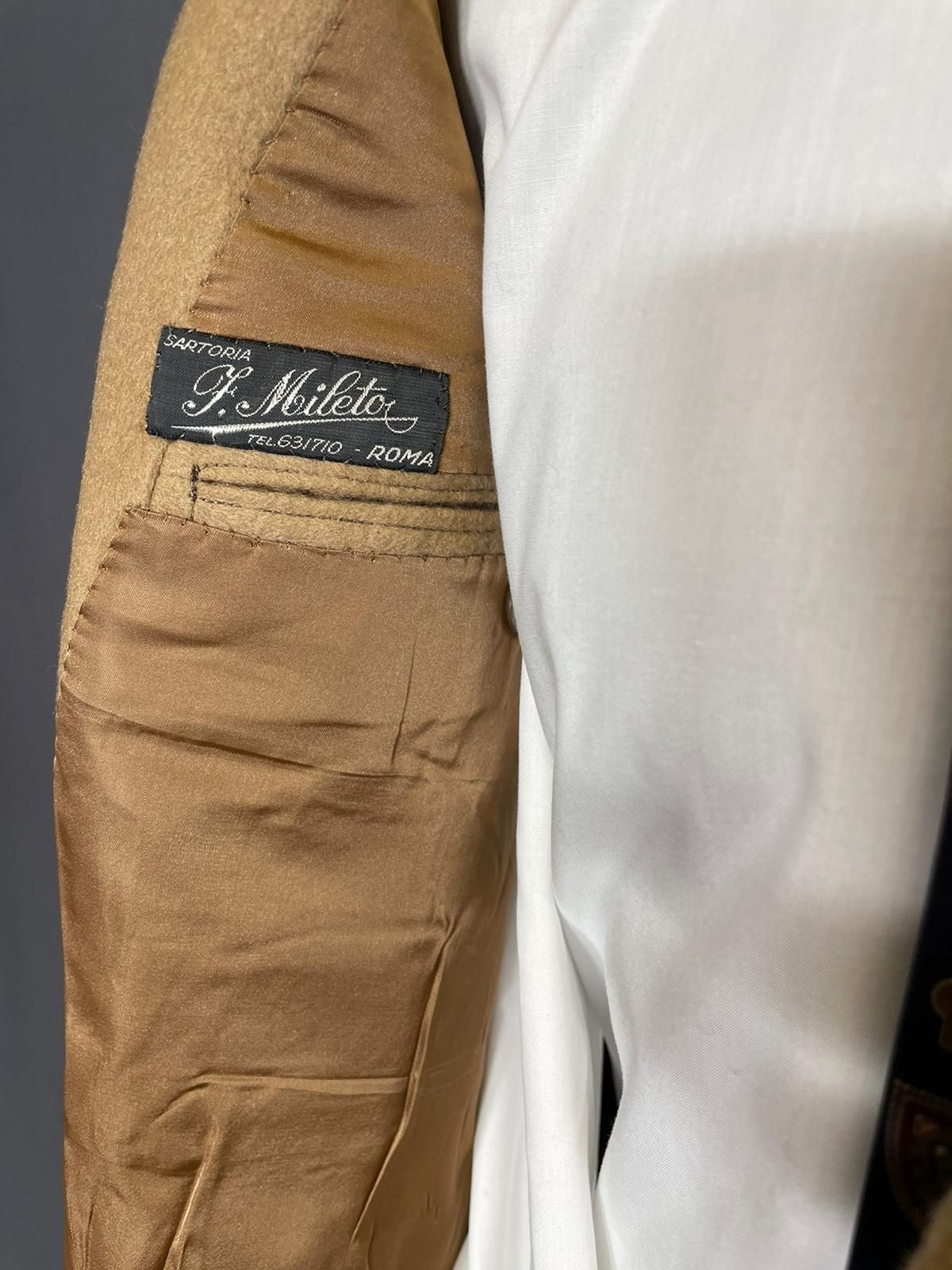 Vintage Langmantel Doppelreiher beige - 46/S