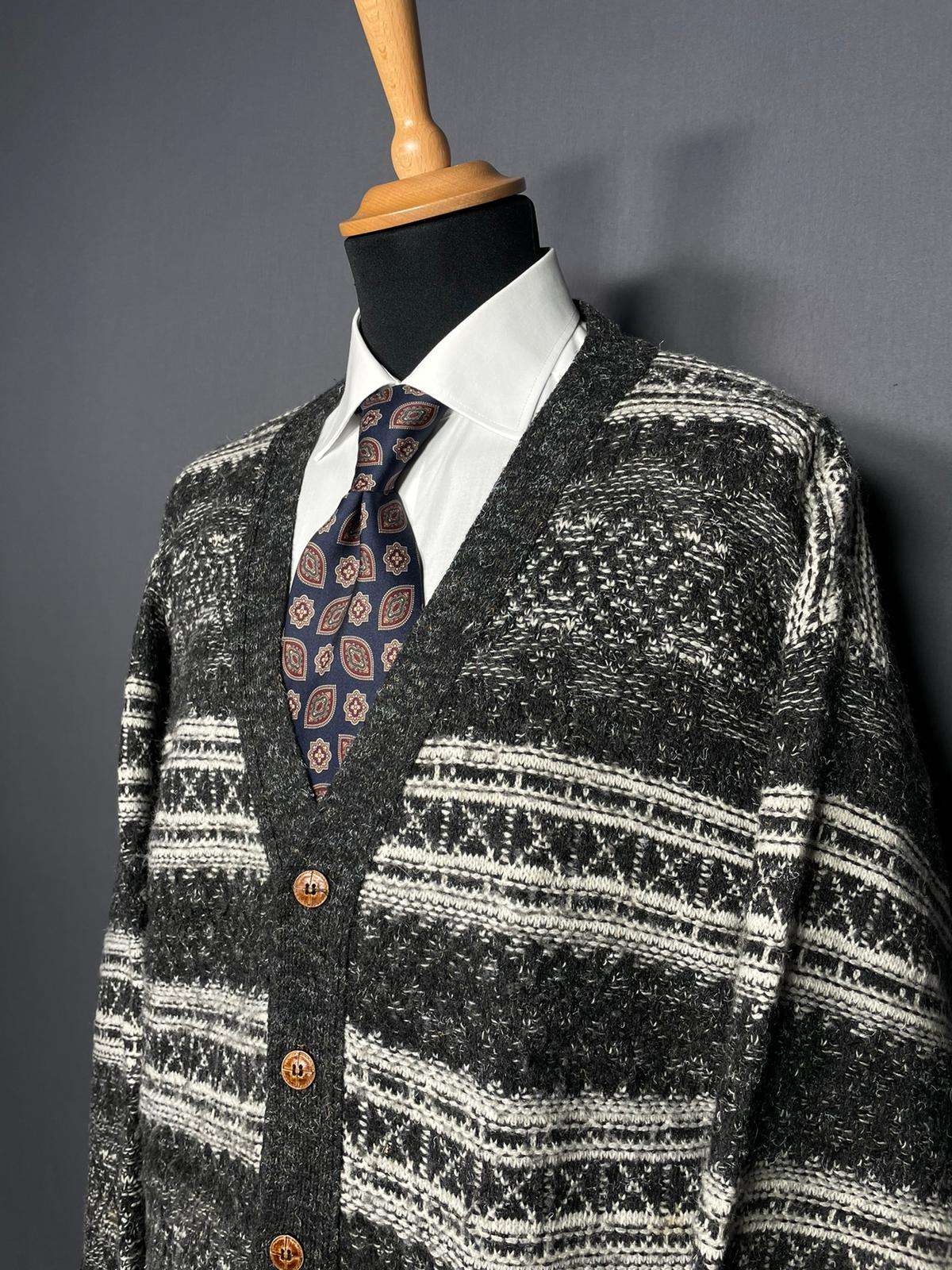 Vintage Cardigan Muster schwarz-weiss - M