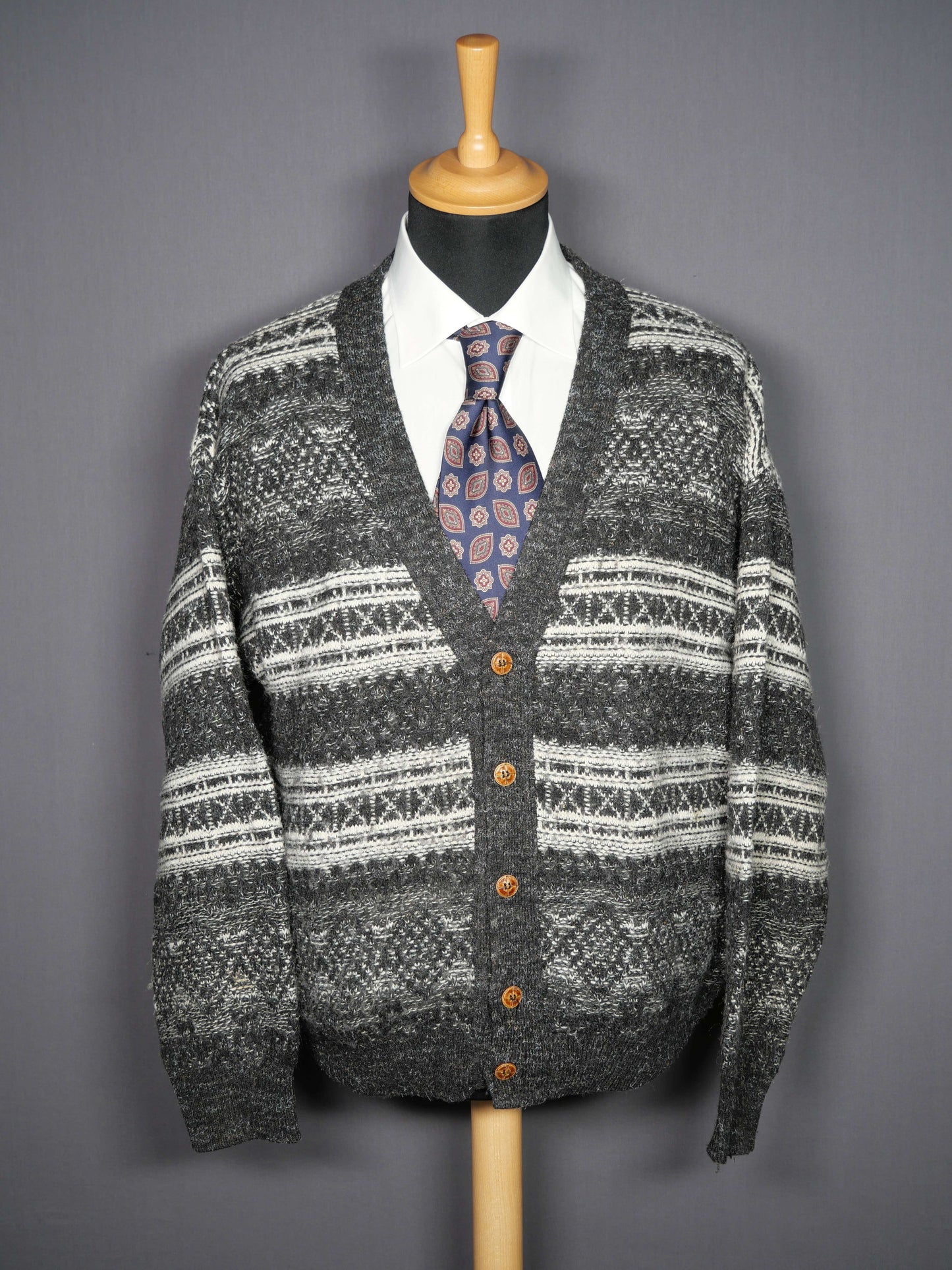 Vintage Cardigan Muster schwarz-weiss - M