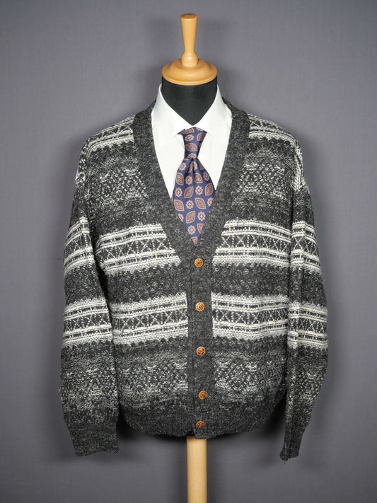 Vintage Cardigan Muster schwarz-weiss - M